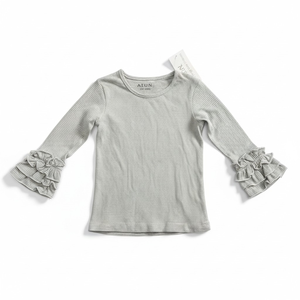 Girls' Gray Ruffle Sleeve Long-Sleeve Top